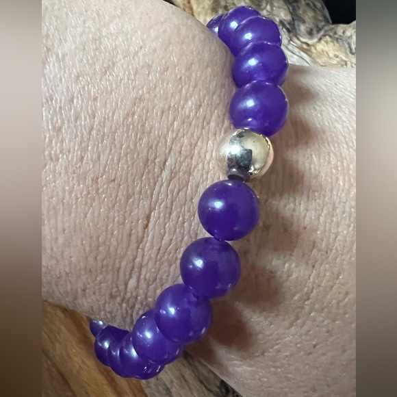 New 925 Green Fluorite & Amethyst Bracelet Natural Stone Beaded Stretchy 8mm - Picture 3 of 5